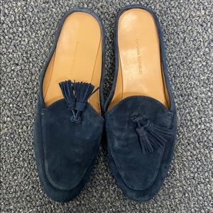 Blue suede loafers